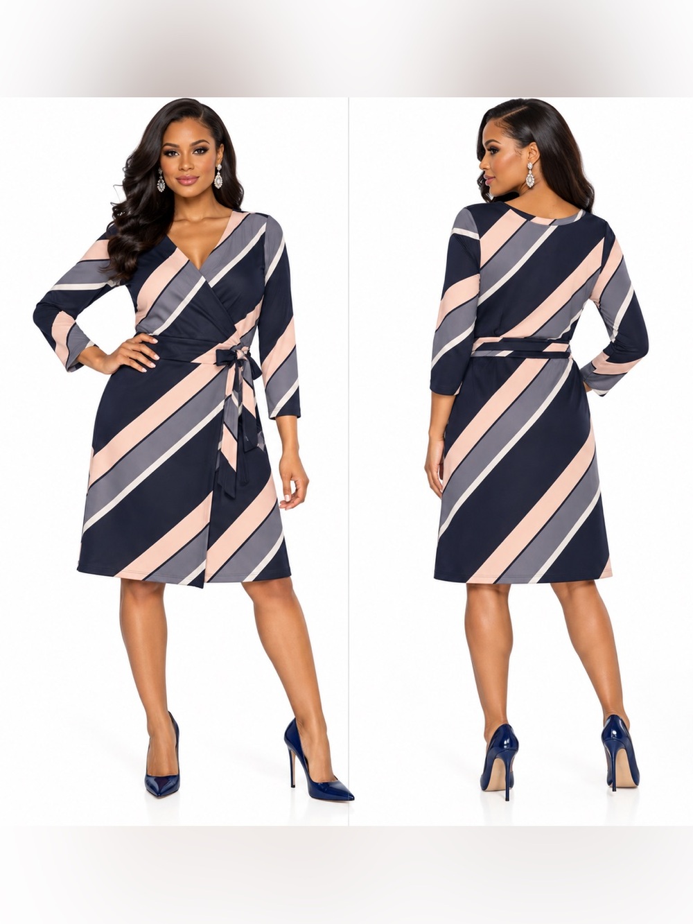 Ann Taylor Striped Wrap Dress Multi-Color